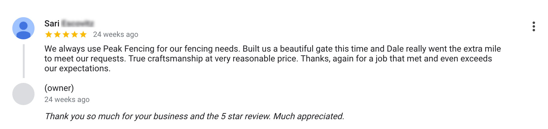 5 star review from sari