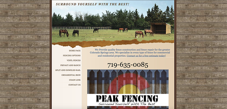 Peak Fencing old website design