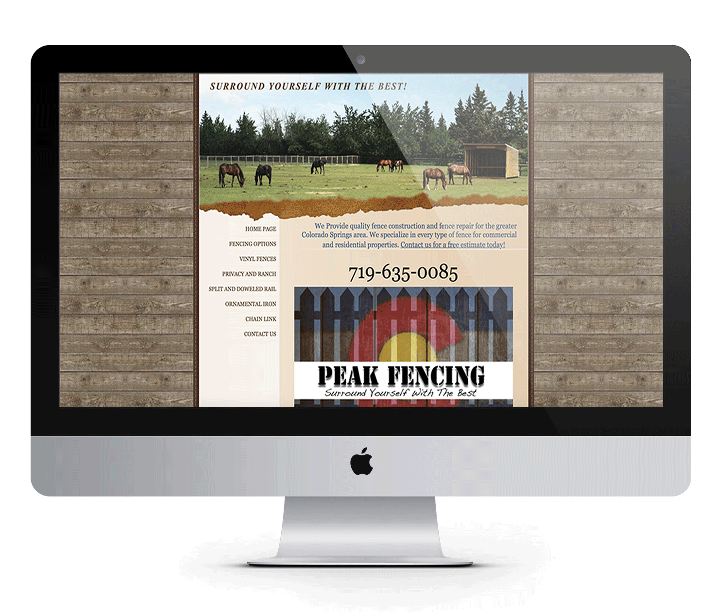 Old Peak Fencing website shown on an imac